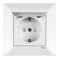 Розетка с заземлением, крышкой и шторками белая VIKO MERIDIAN 90970012-WH